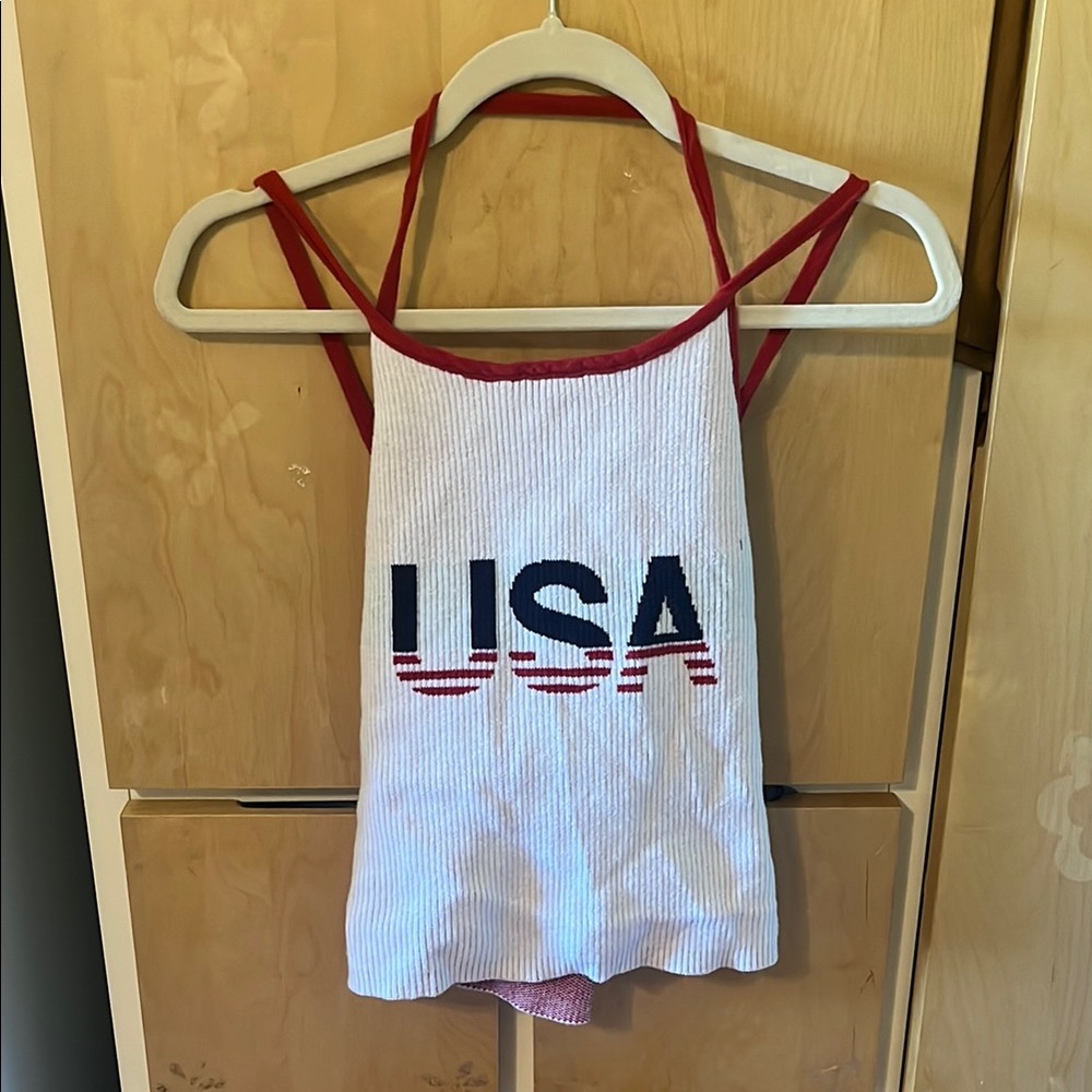 White USA Tank Top with Red Straps